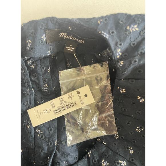NEW Madewell Embroidered Flutter-Sleeve Top in Berry Stems Deep Indigo - Size S - Picture 8 of 8